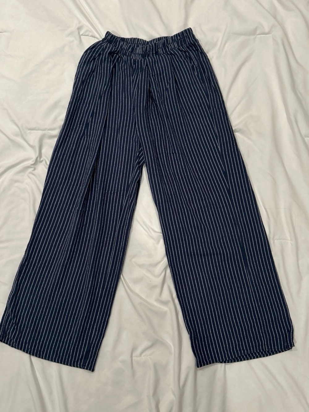 Sienna Sky Navy Blue Pinstripe Wide-Leg Trousers